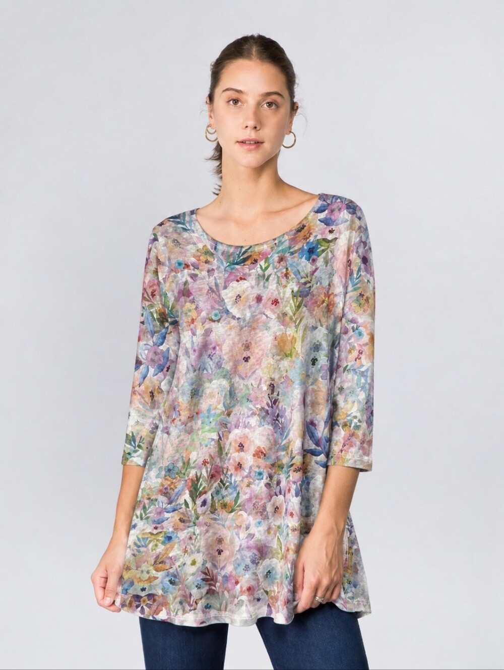 Et Lois Transparent Bloom Soft Knit Top Swing Tunic Blouse Floral Art Boho Large